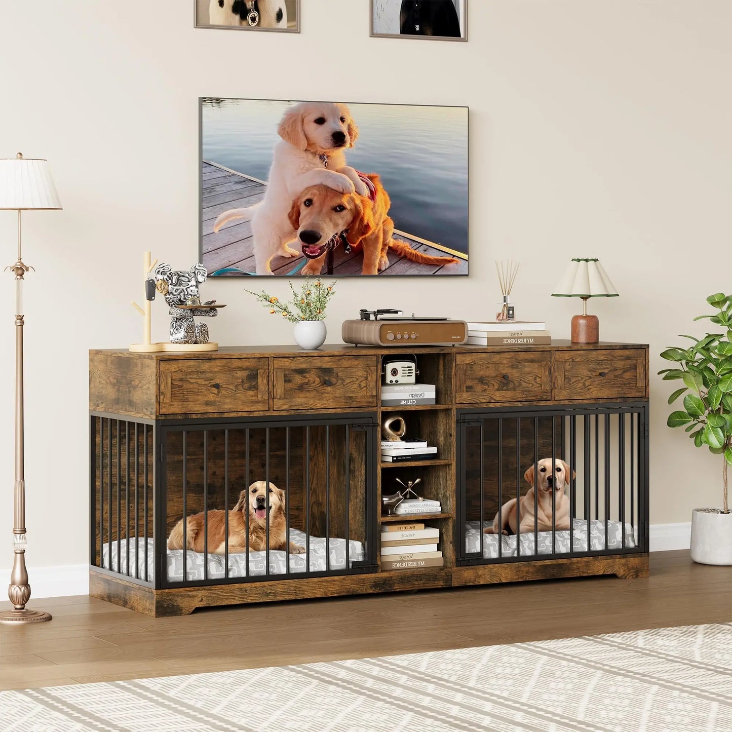 DishyKooker Heavy Duty Double Dog Crate Furniture TV Stand