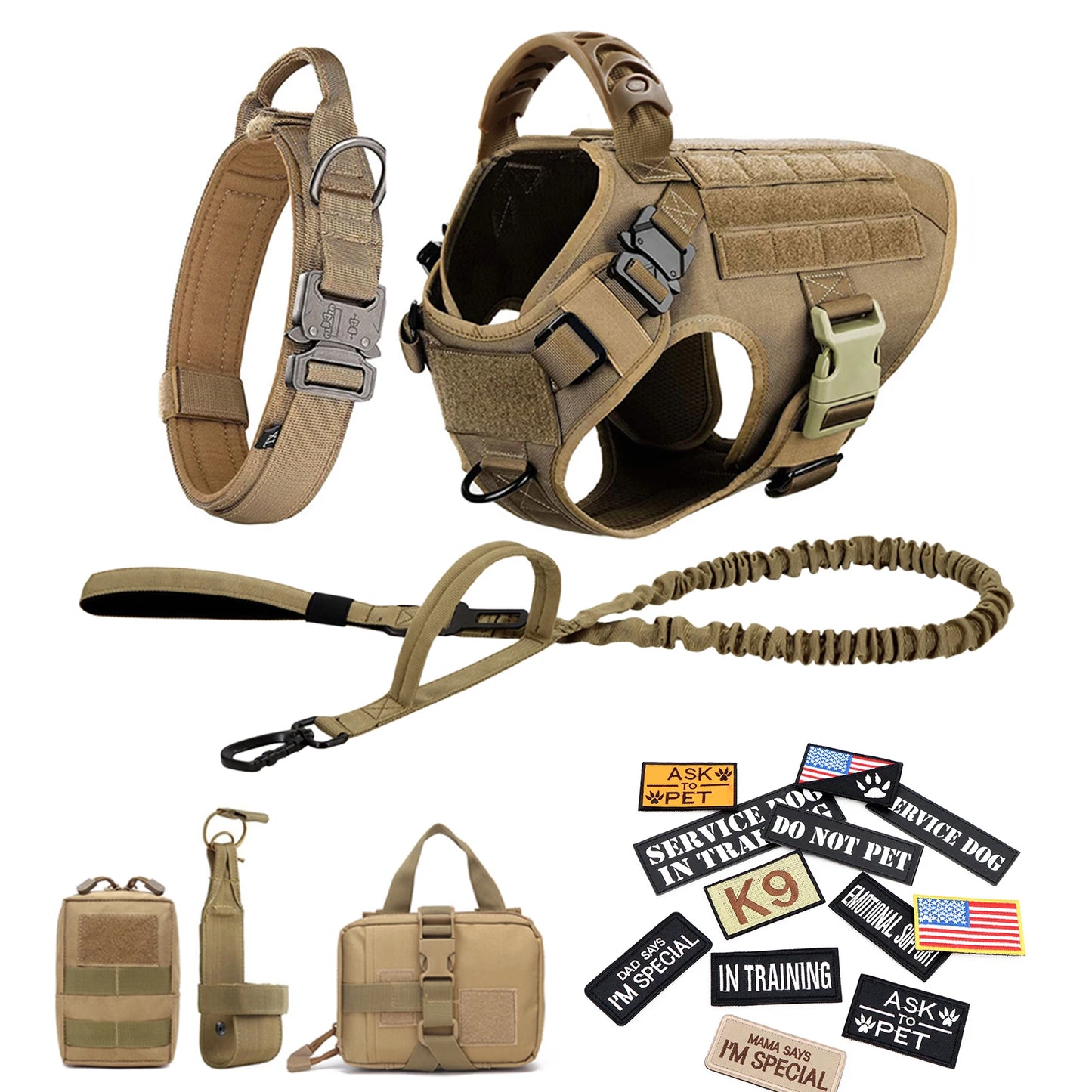 PETRAVELCN Military Large Dog Harness Vest With Leash And Accessories