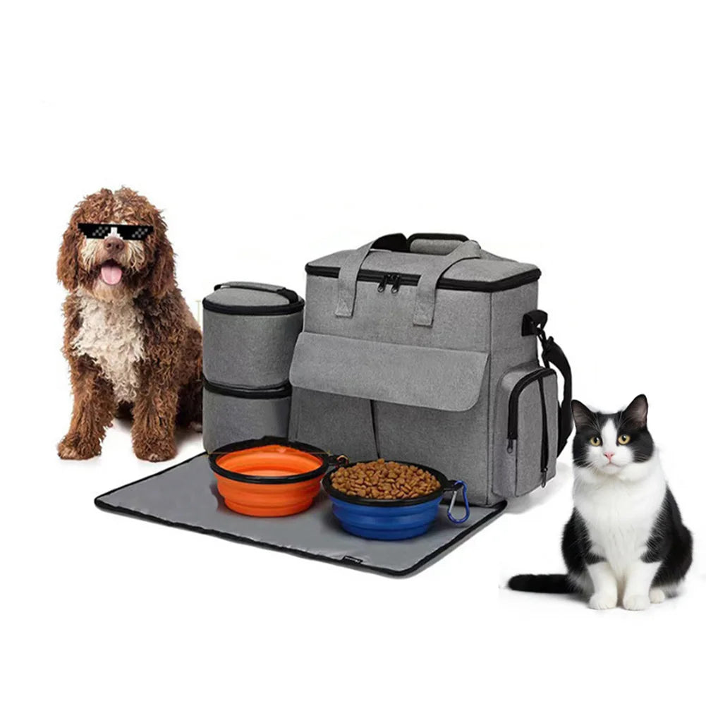 TWISTER.CK Dog Travel Backpack With Food Bags Bowls Placemat