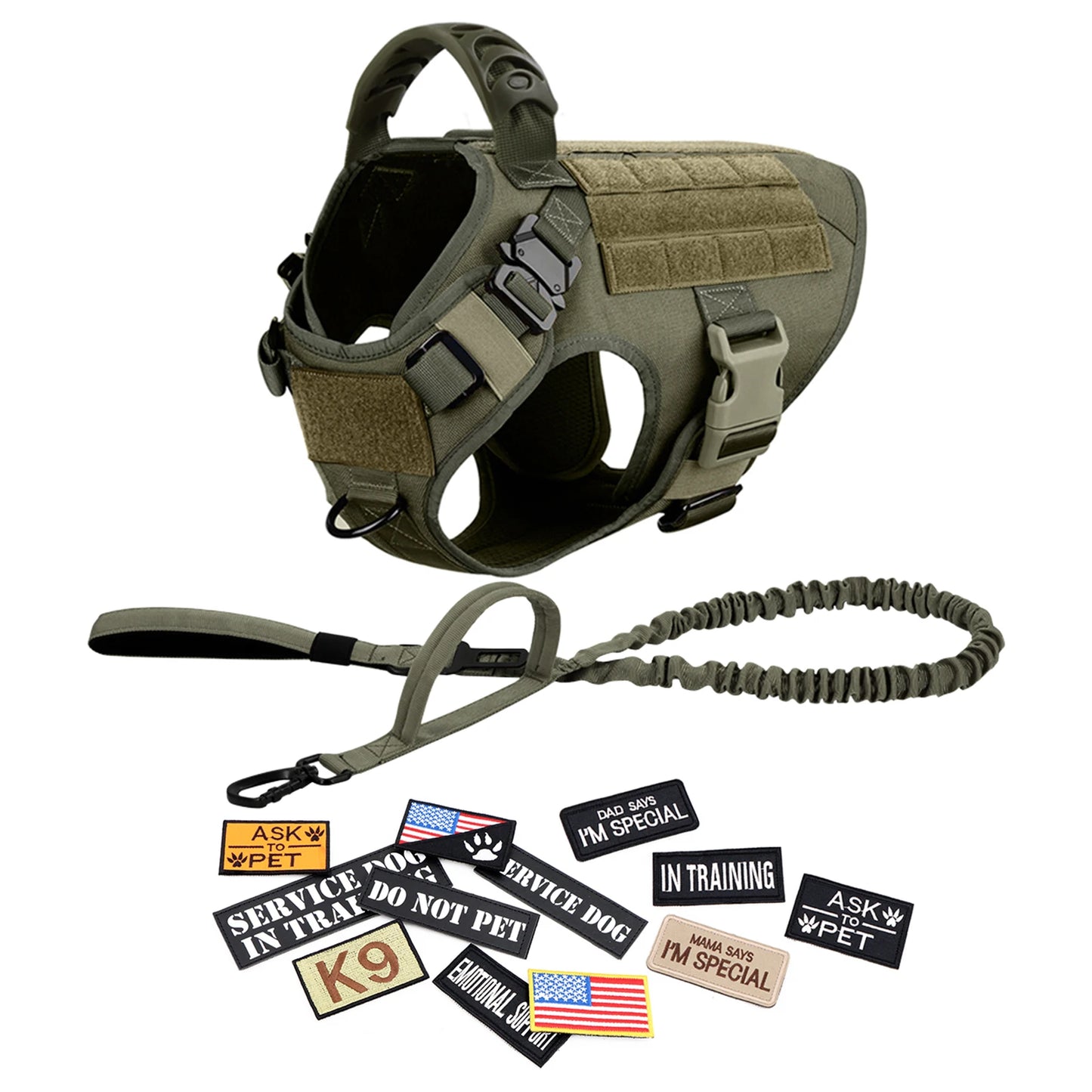 PETRAVELCN Military Large Dog Harness Vest With Leash And Accessories