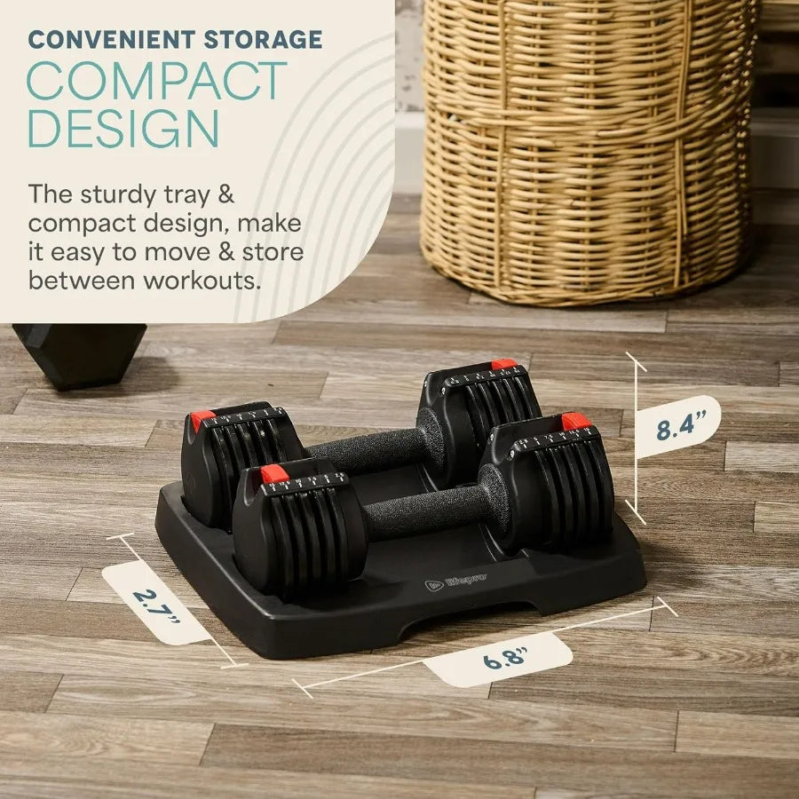 Adjustable Dumbbells Set Five In One 15lb Pair With Rack