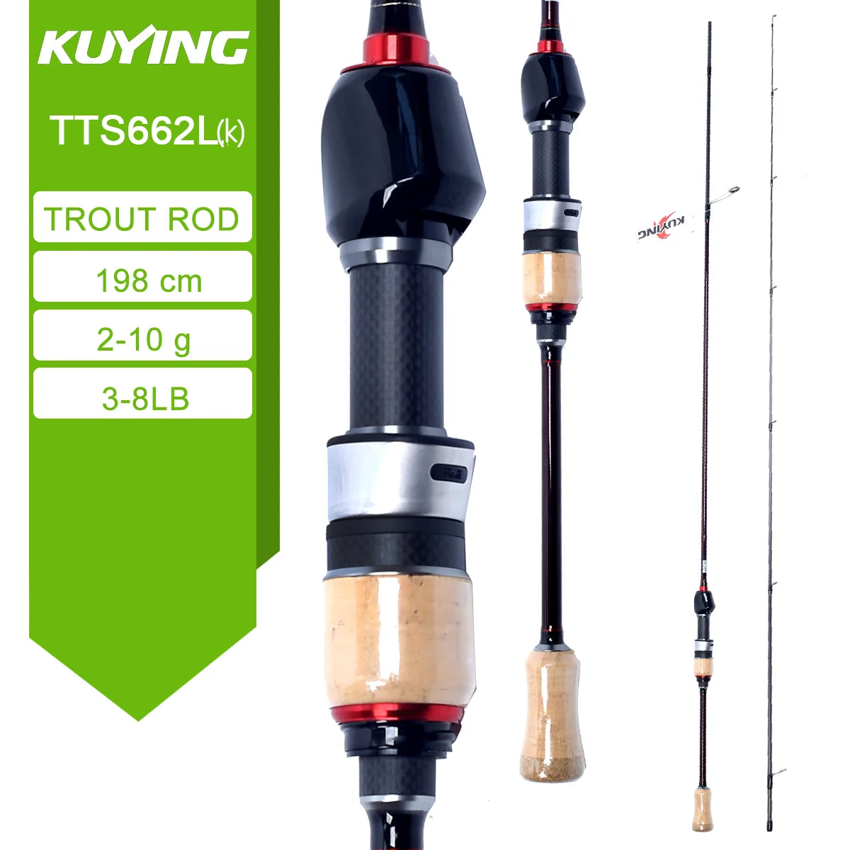 KUYING Lure Rod 6-10lb Fast Action Carbon Spinning Rod