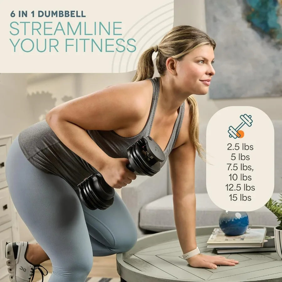 Adjustable Dumbbells Set Five In One 15lb Pair With Rack