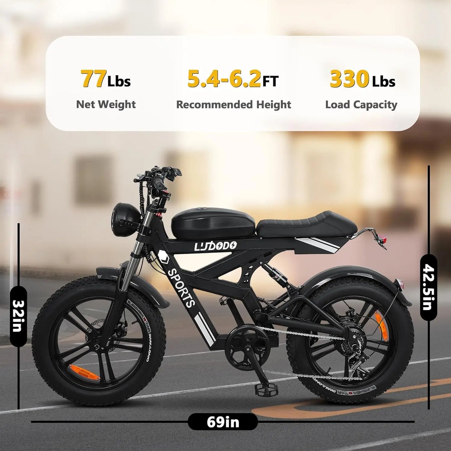 Electric Bike 1500W Peak 35MPH 48V 816Wh Battery Fat Tire