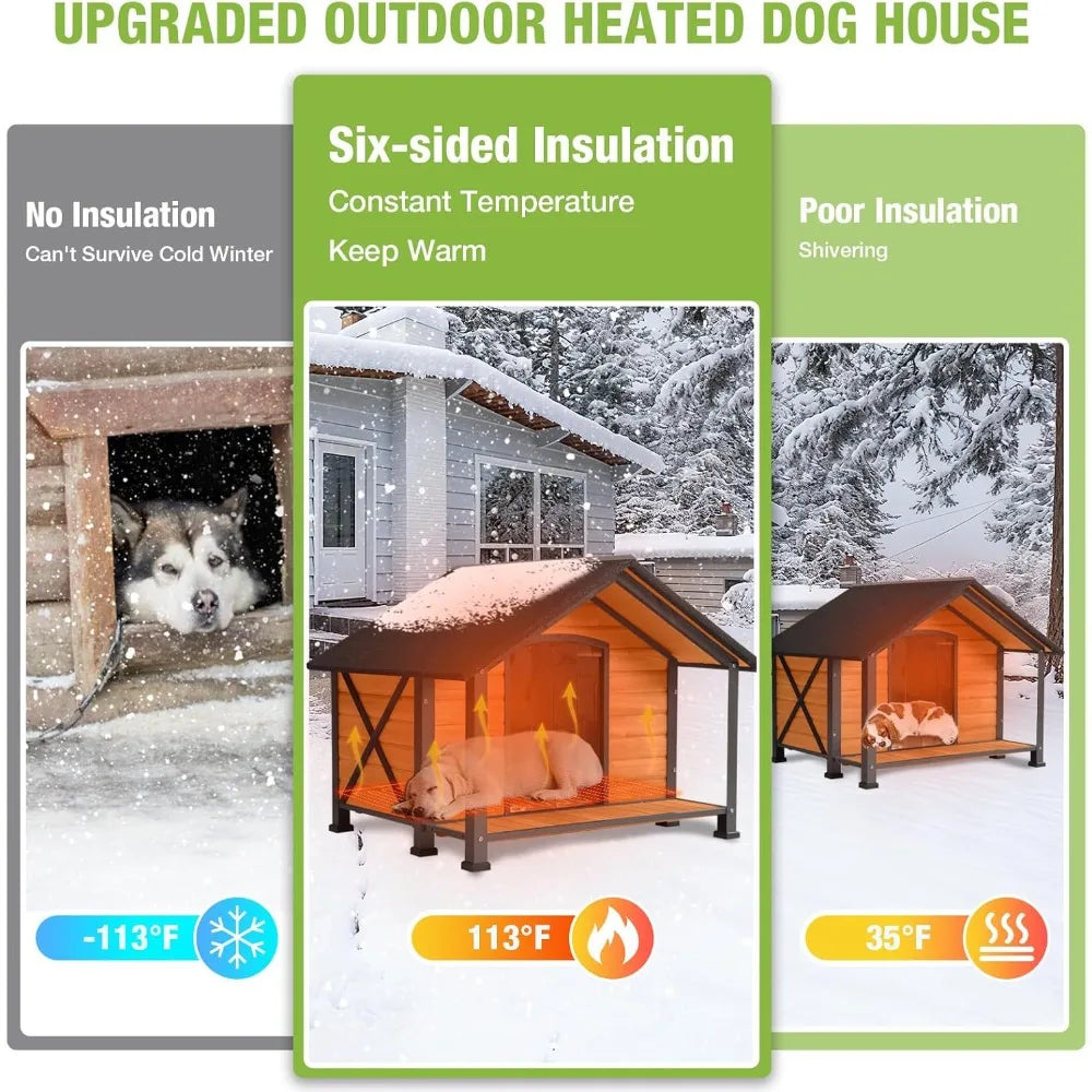 Heated Outdoor Dog House Insulated Wooden Kennel With Heating Pad