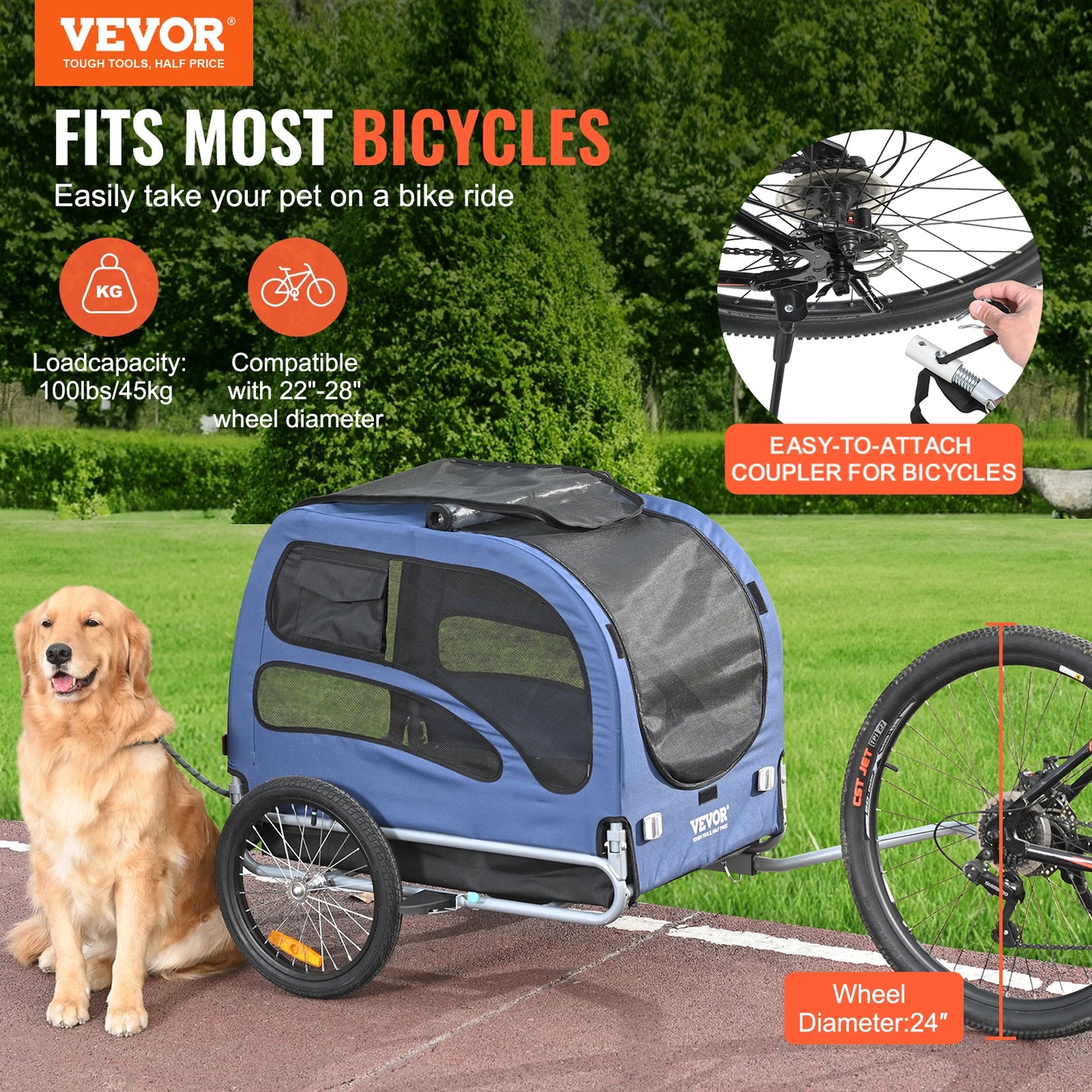SucceBuy Pet Bicycle Trailer for Dogs Carrier With Reflectors
