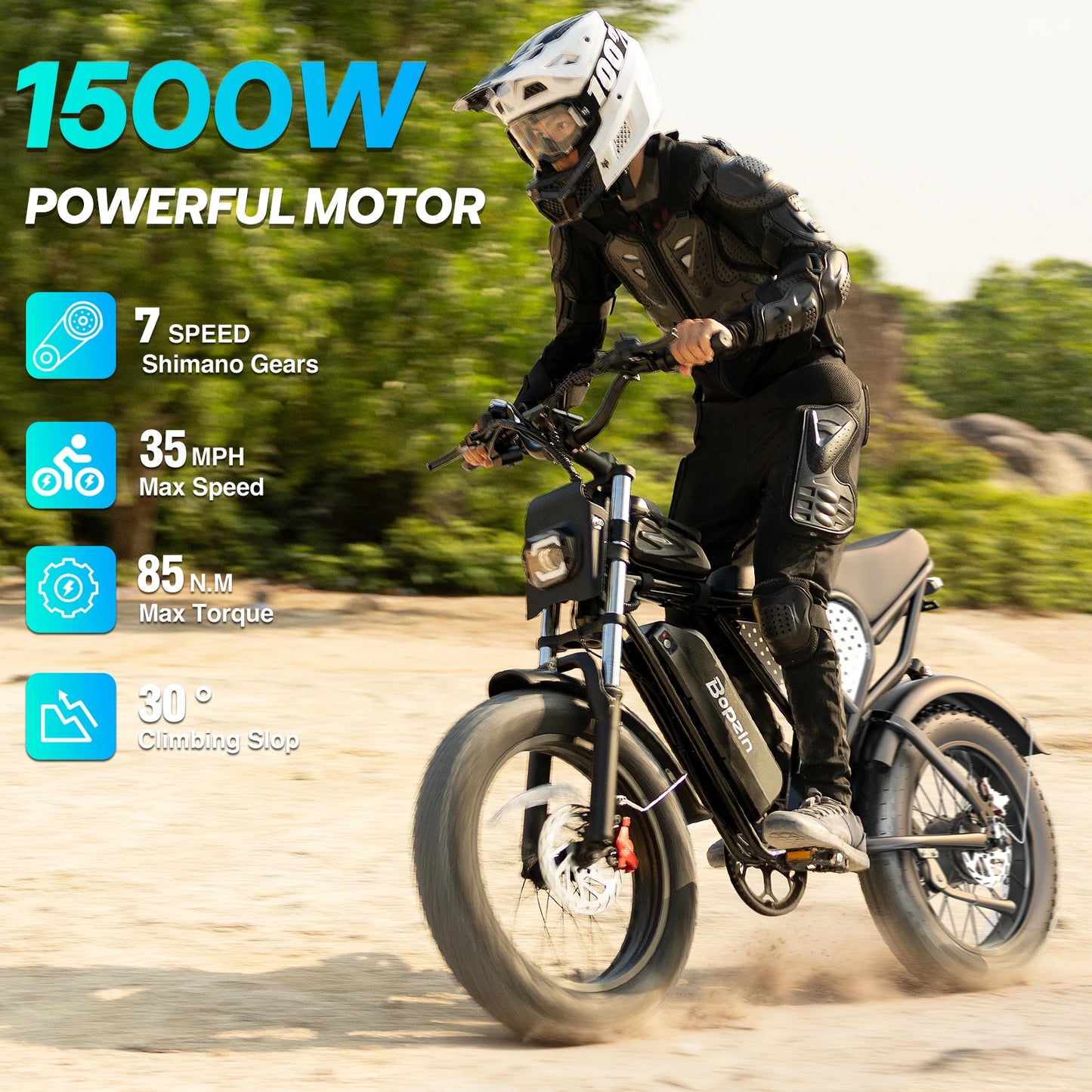 BOPZIN M22 1500W 33MPH All Terrain Fat Tire Electric Bike