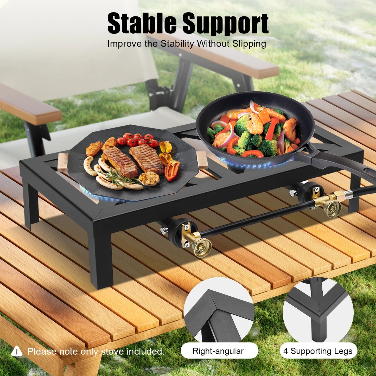 Portable Double Burner Gas Stove With 0-10 PSI Regulator Hose