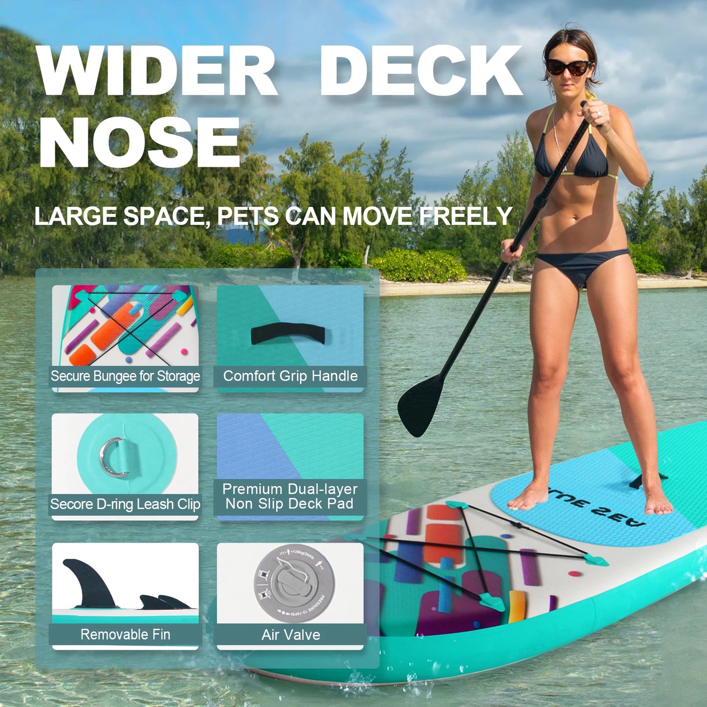 CADALENE Inflatable Stand Up Paddle Board with Anti-Slip EVA Deck