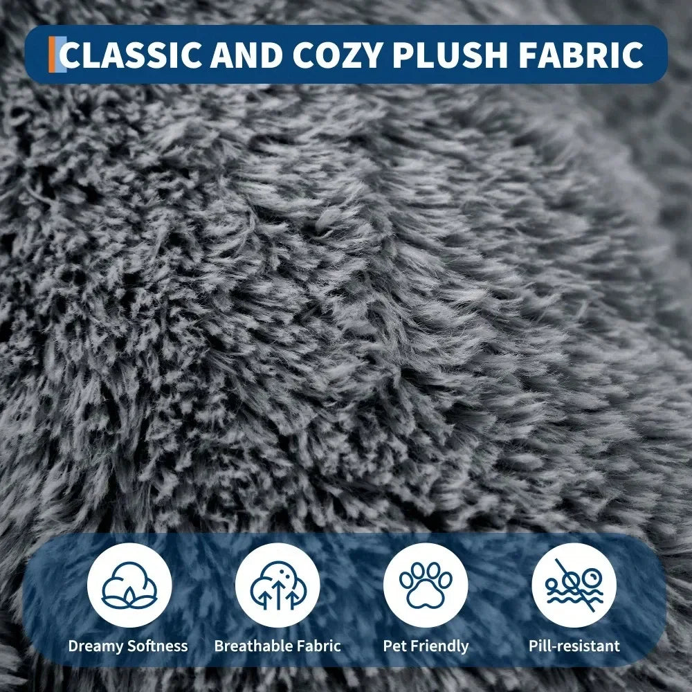 Dog Bed With Faux Fur Washable Removable Cover For Pets