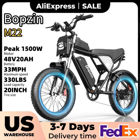 BOPZIN M22 1500W 33MPH All Terrain Fat Tire Electric Bike