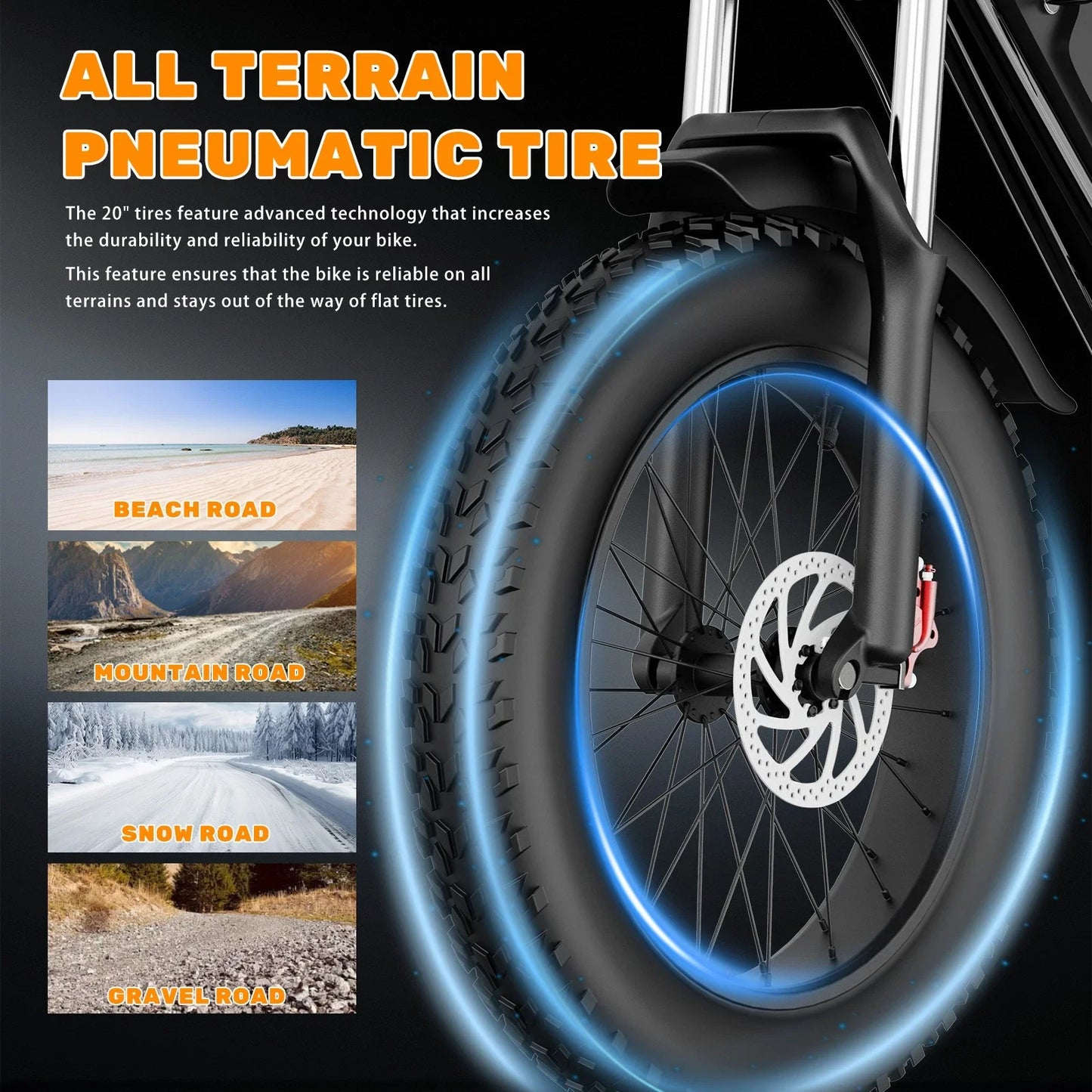 YVY Electric Fat Tire Bike All Terrain 1500W 33MPH 48V Removable Battery