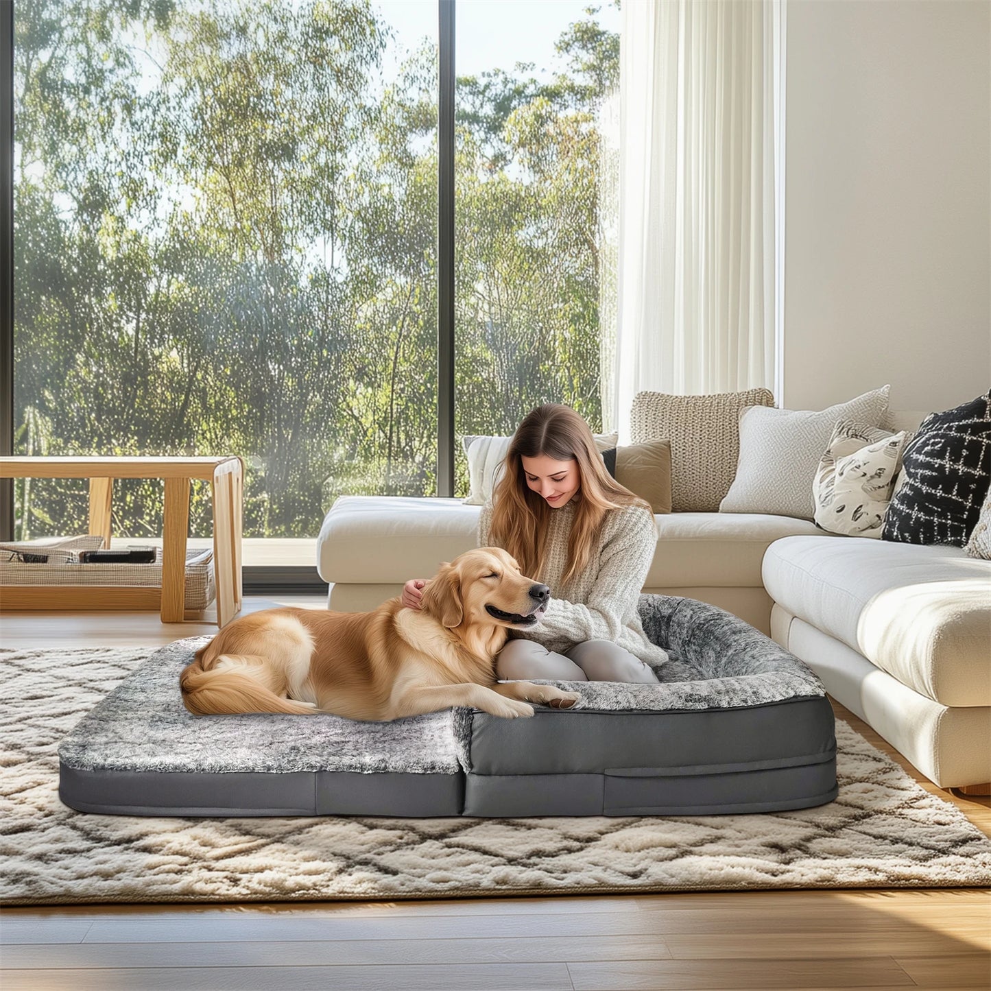 BINGOPAWCN Orthopedic Foldable Dog Bed With Bolster