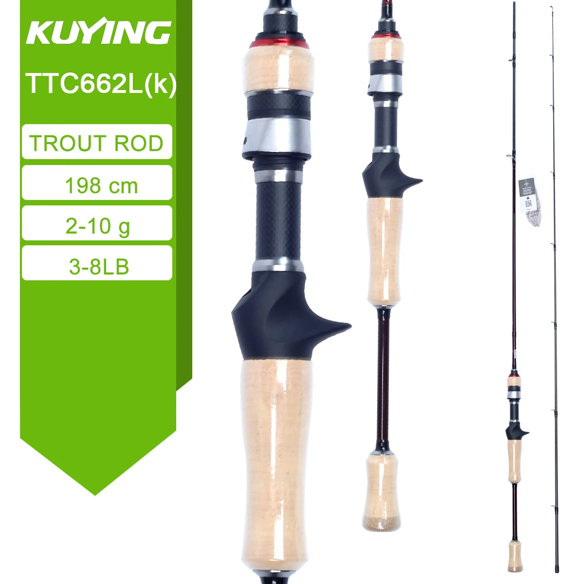 KUYING Lure Rod 6-10lb Fast Action Carbon Spinning Rod
