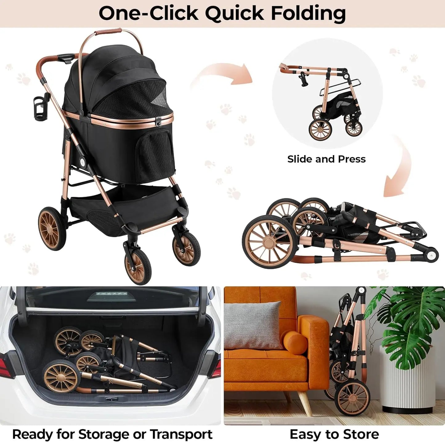 360 Degree High Wheels Cat And Dog Stroller Two In One Foldable Transport