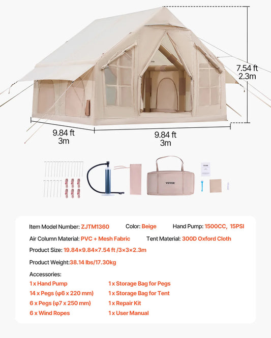 SucceBuy Inflatable Camping Tent With Easy Setup And Hand Pump