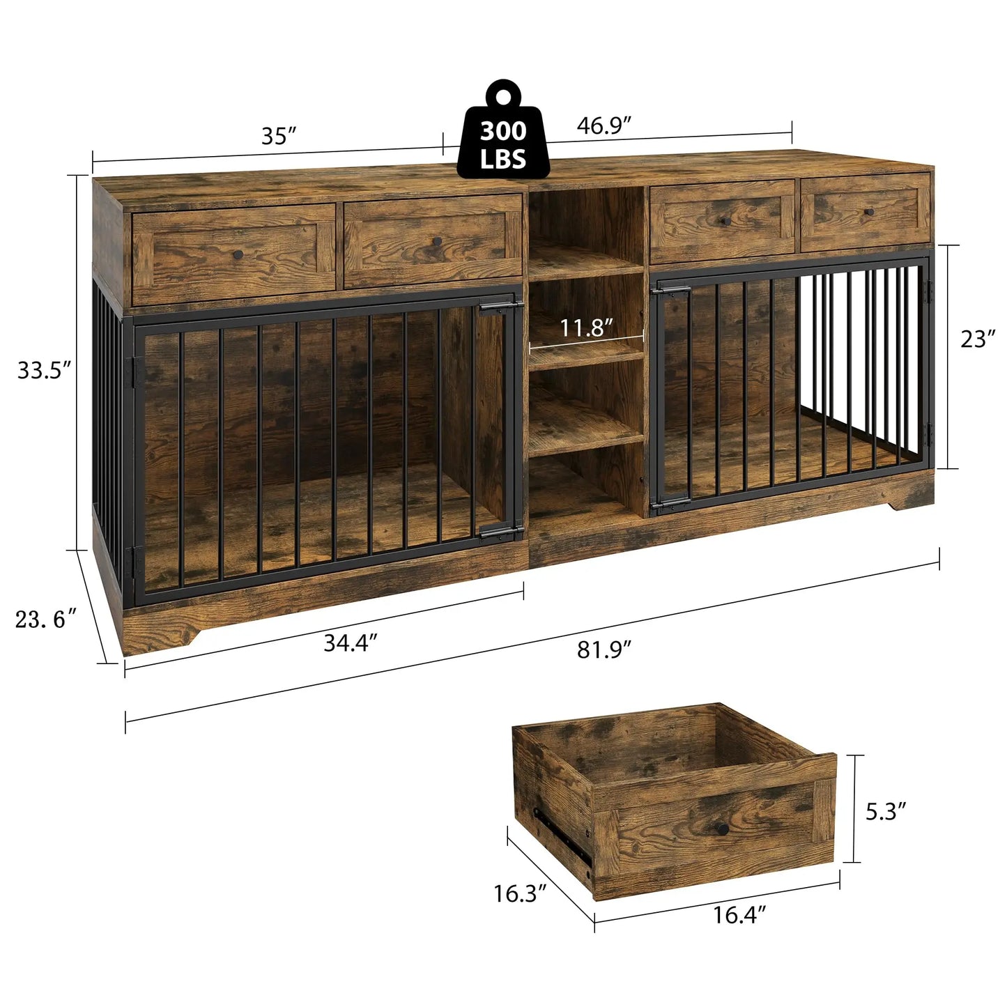 DishyKooker Heavy Duty Double Dog Crate Furniture TV Stand