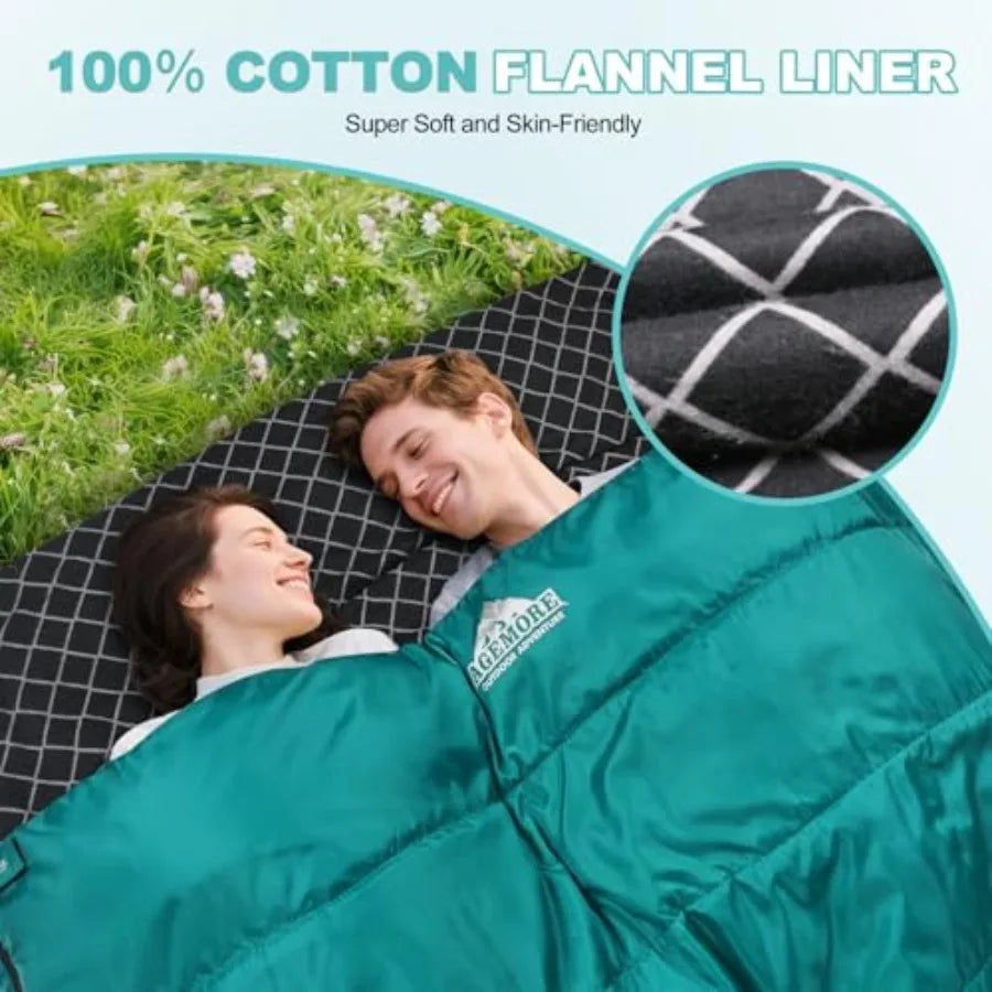 NONECN Cotton Flannel Double Sleeping Bag for Camping Waterproof