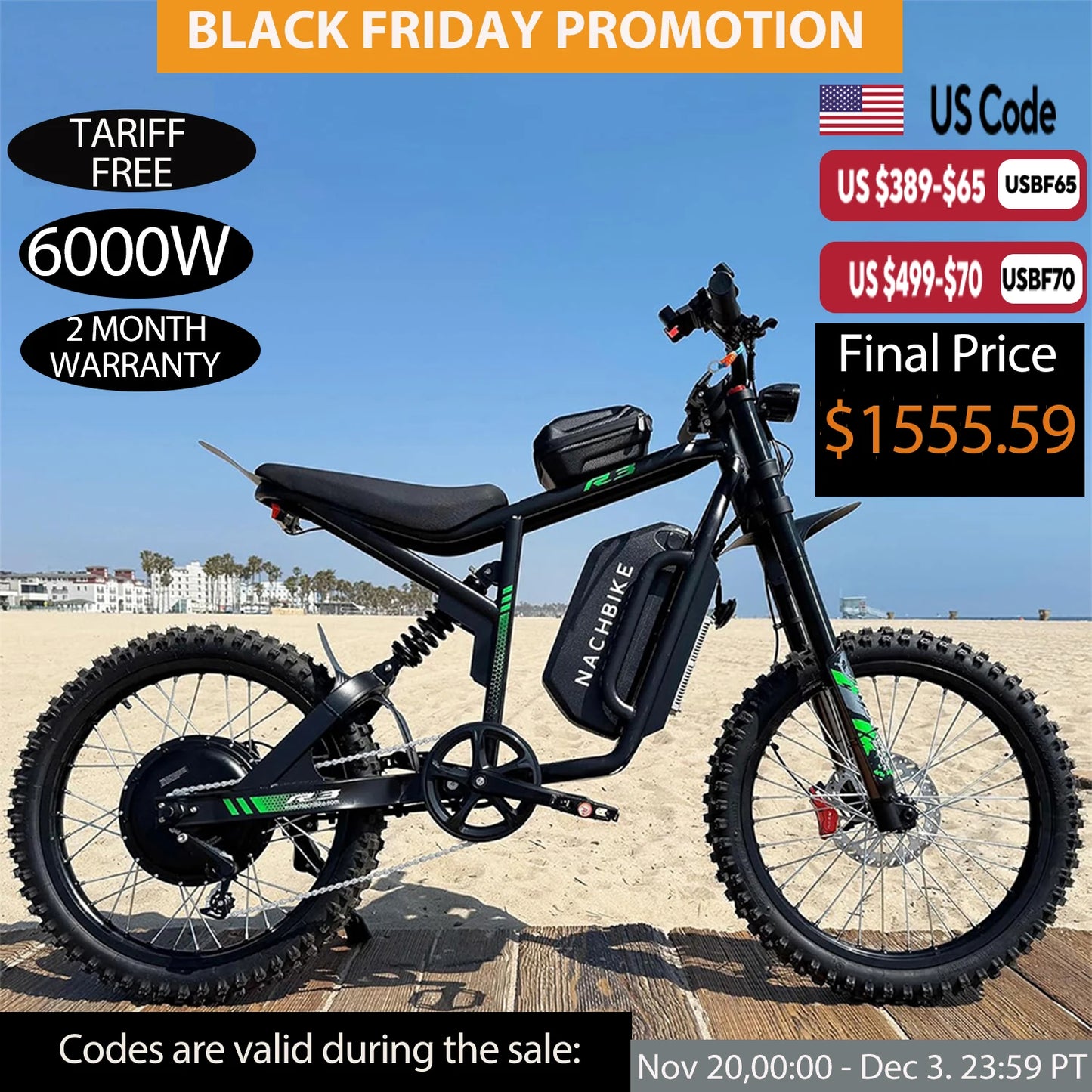 R3 Electric Dirt Bike 6000W With 60V 25Ah Battery
