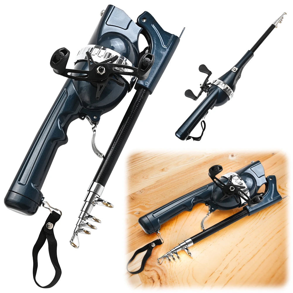 Alloet Portable Folding Telescopic Spinning Rod With Reel Carbon Fiber