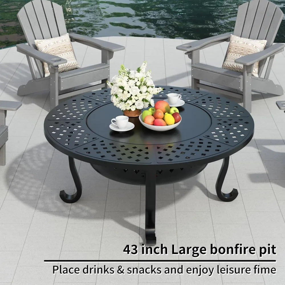 Outdoor Wood Burning Fire Pit With Grill And Lid Included