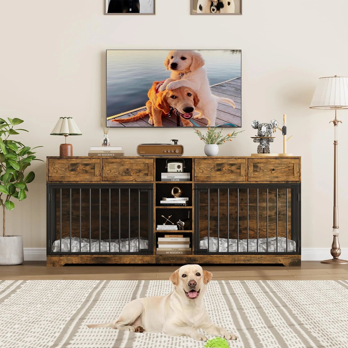 DishyKooker Heavy Duty Double Dog Crate Furniture TV Stand