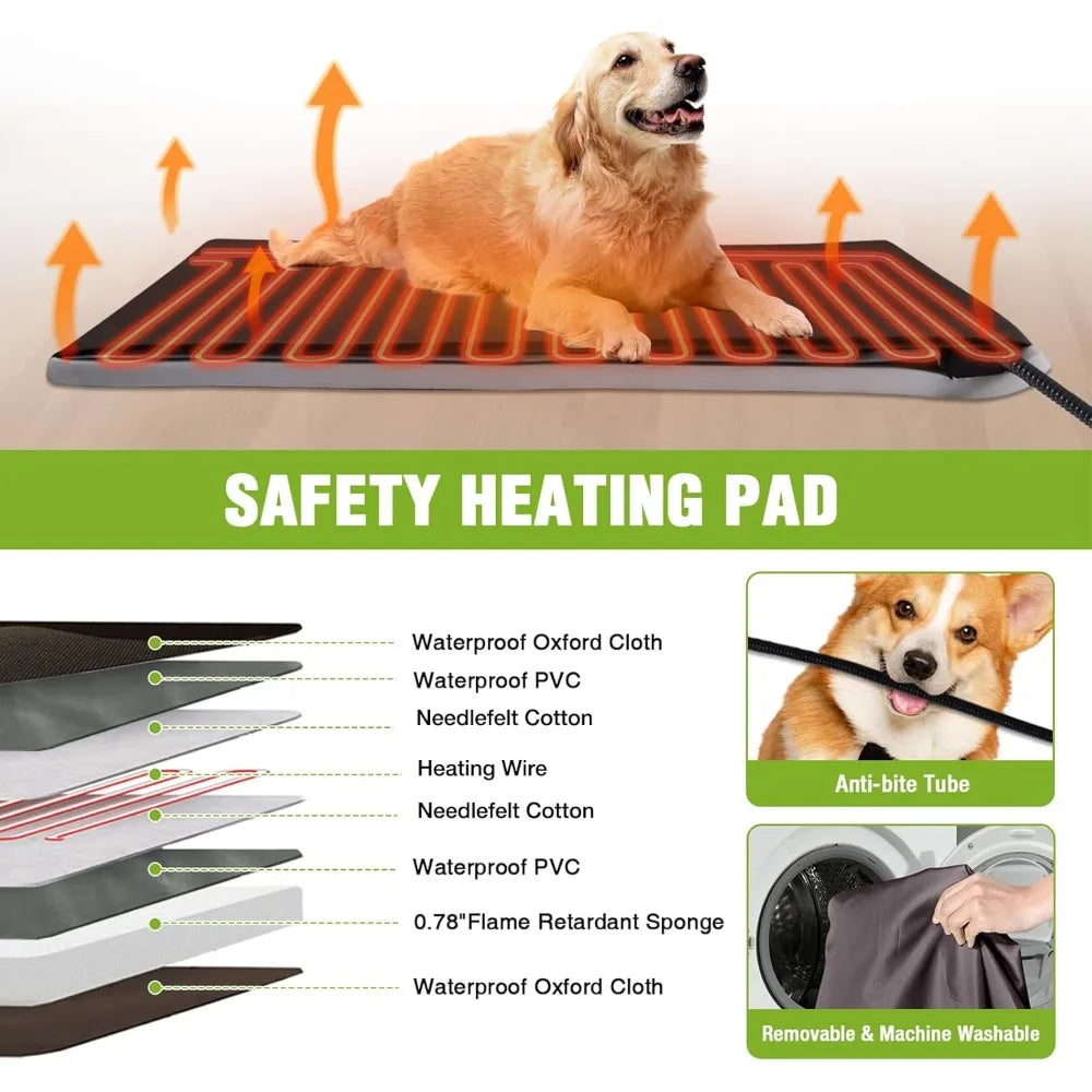 Heated Outdoor Dog House Insulated Wooden Kennel With Heating Pad