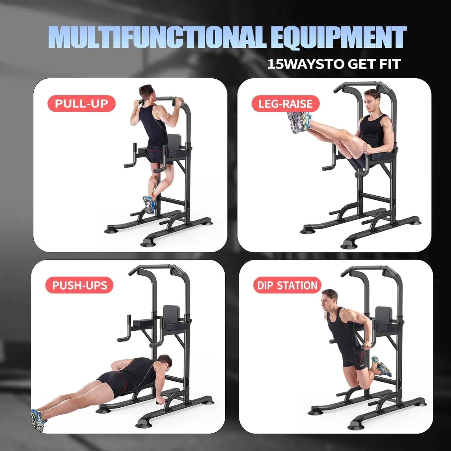 Adjustable Height Power Tower Home Gym Pull Up Dip Station