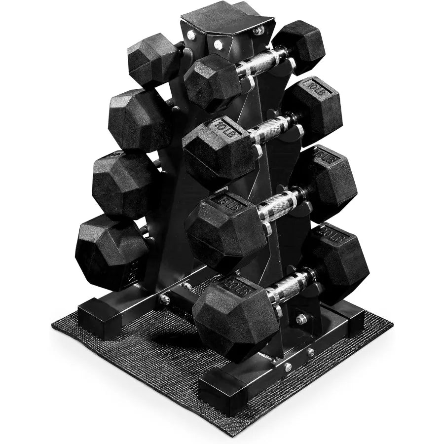 XMSJ Rubber Coated Hex Dumbbell Weight Set With Rack