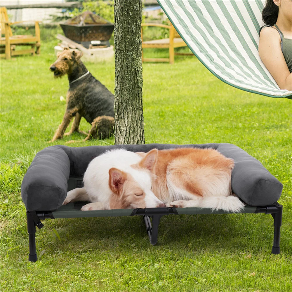 BORWARTCN Outdoor Raised Dog Bed With Cooling Breathable Mat For Pets