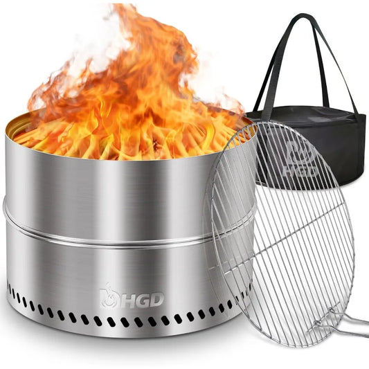 Smokeless Firepit With Grill Portable Wood Burning Outdoor Fire Pit