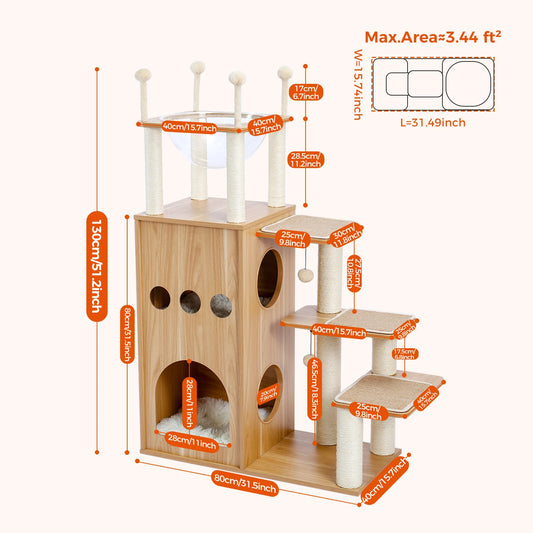 PAWZ Road Multi-Level Cat Tree Indoor Wood Tower With Posts