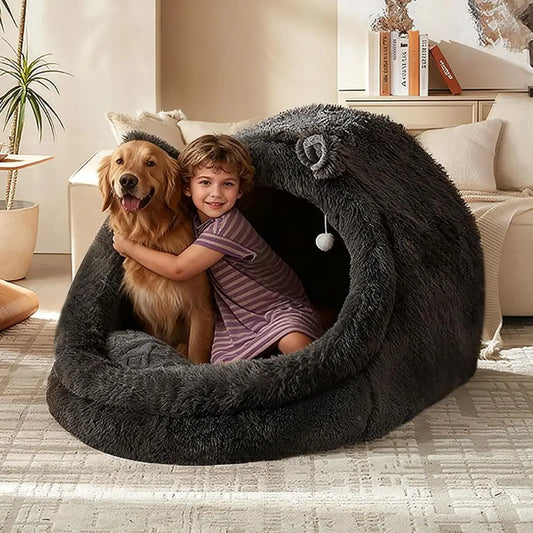Plush Nylon Pet Bed With Removable Pillow And Blanket