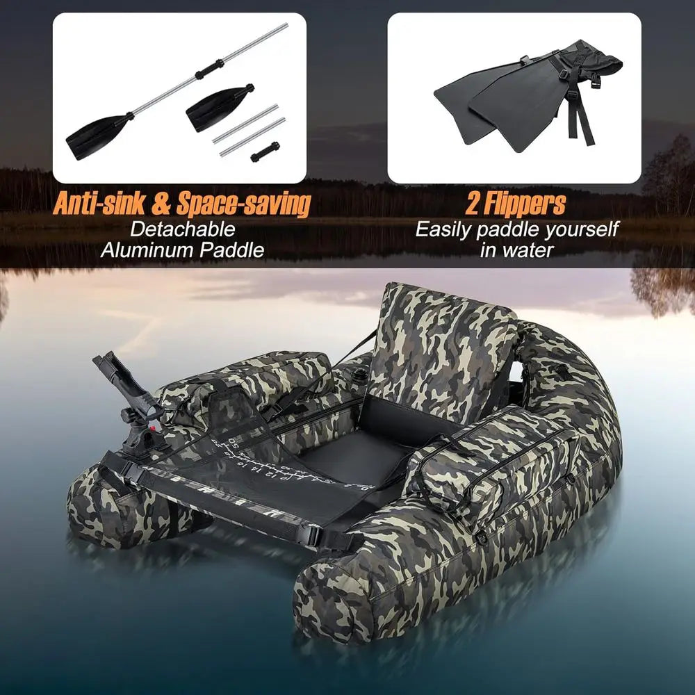 Inflatable Belly Boat With Rod Holder And Pump
