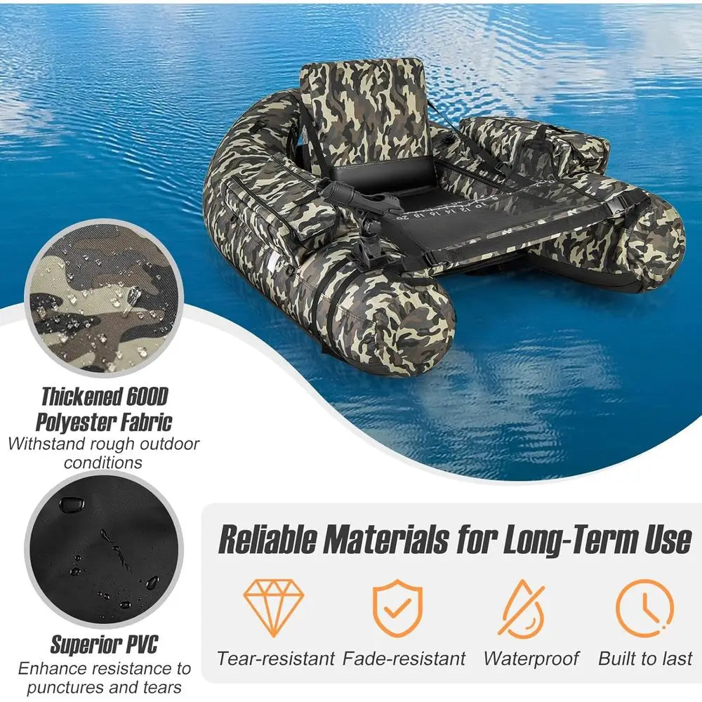 Inflatable Belly Boat With Rod Holder And Pump