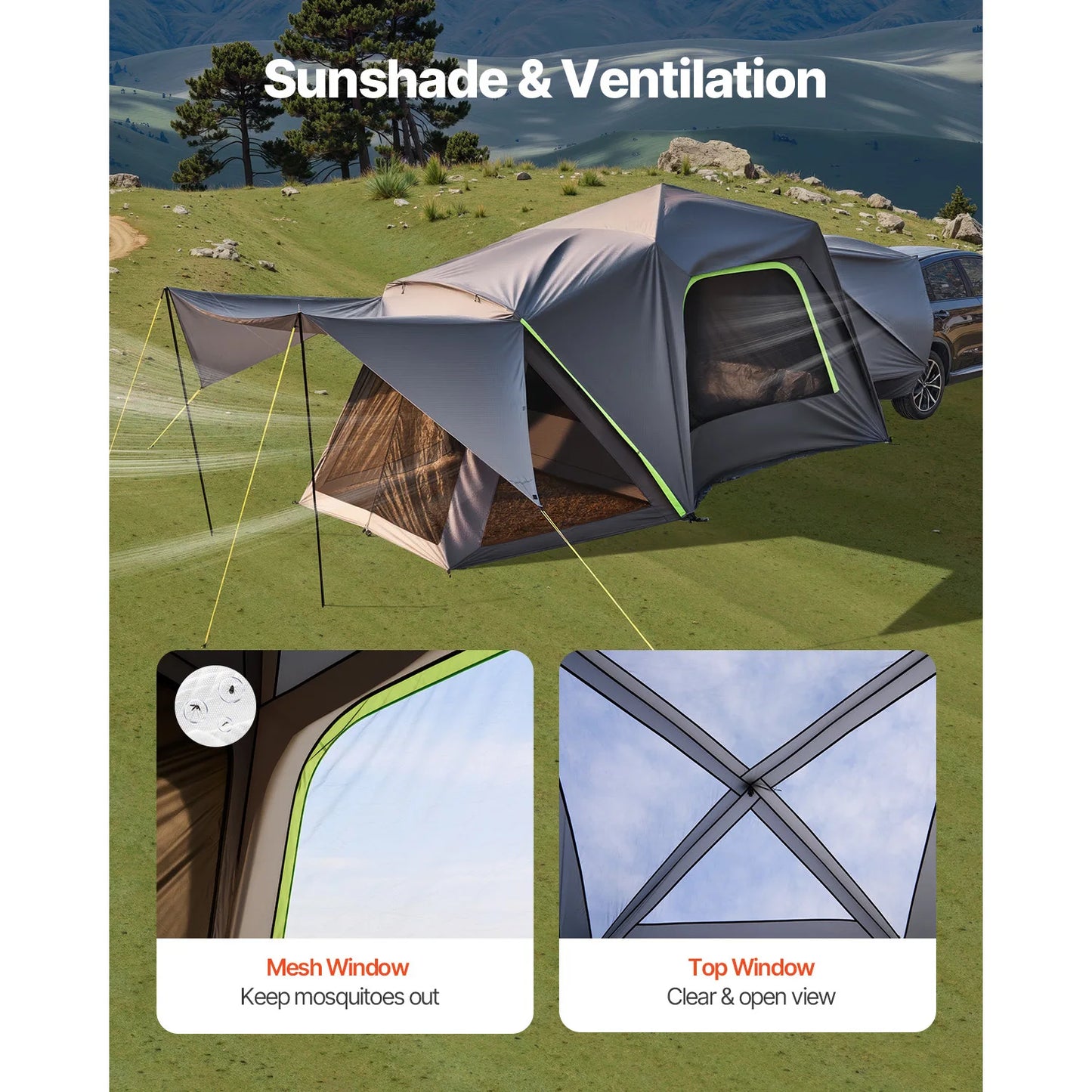 SucceBuy SUV Tent For Camping With Shade Awning Mesh Windows