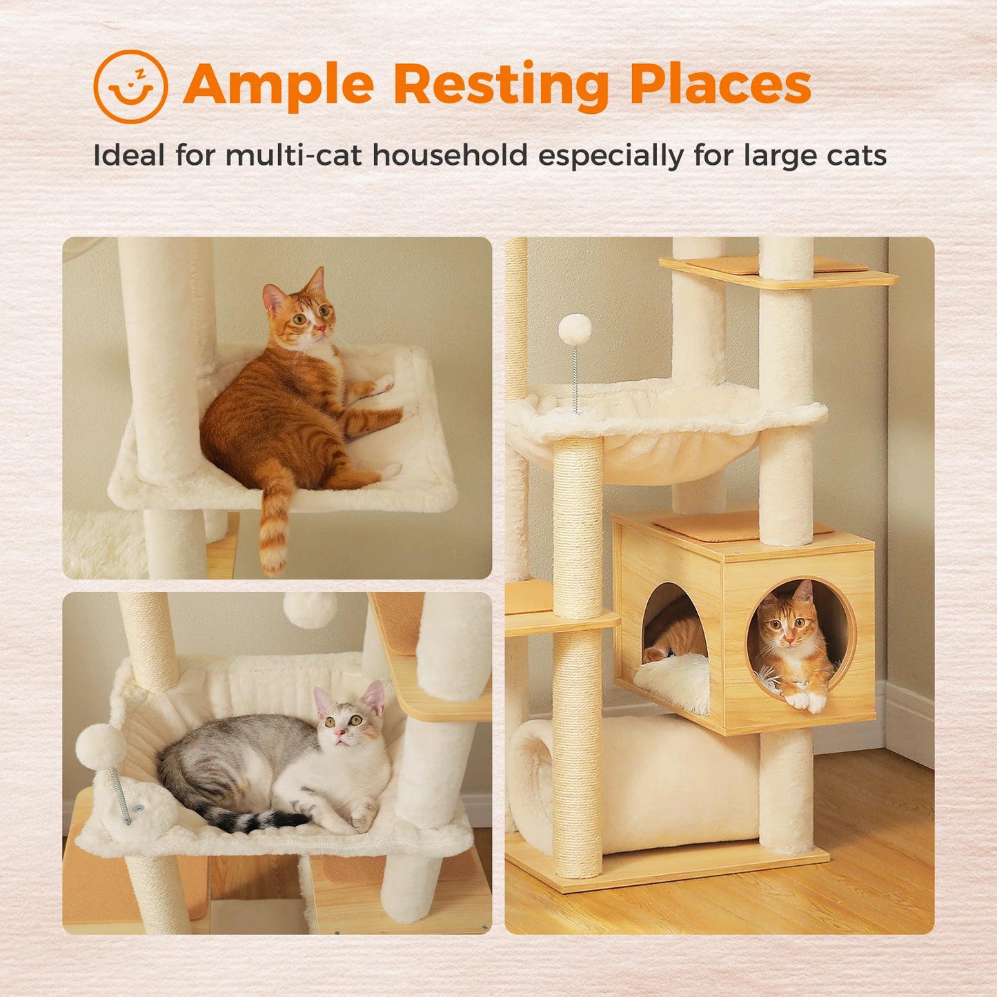 PAWZ Road Height Adjustable Wooden Cat Tree With Hammock And Scratching Posts