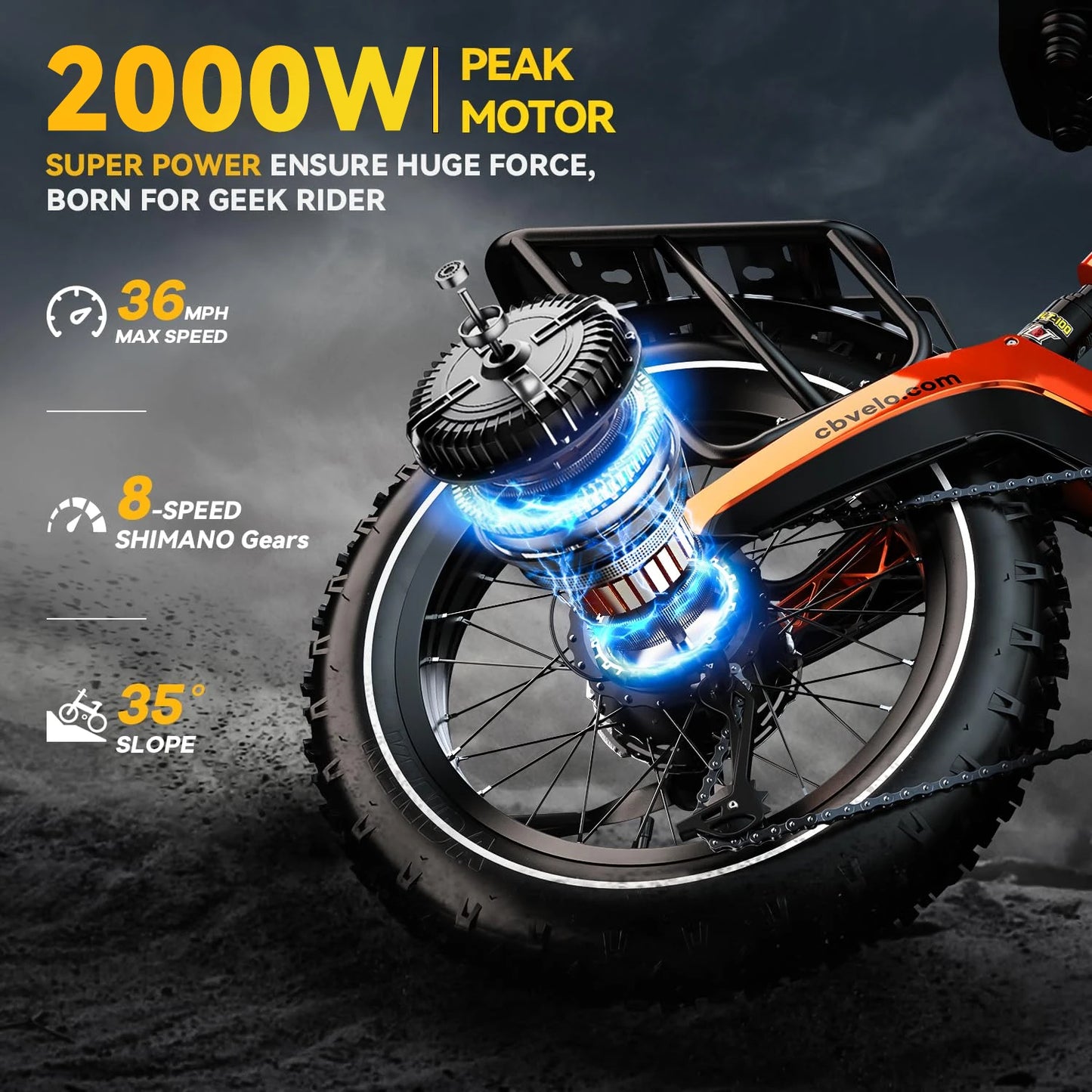 Cybervelo 2000W Foldable Fat Tire Bike With Removable 48V Battery