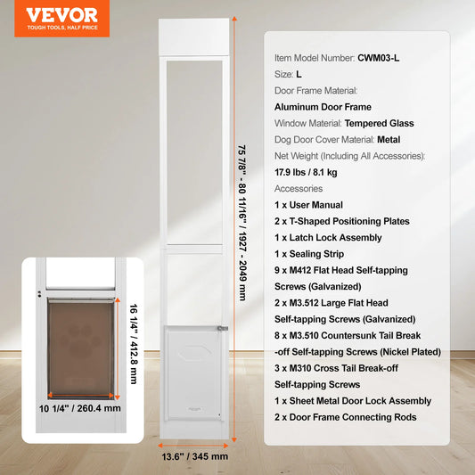 NONEDog Door Sliding Glass Pet Door Aluminum Frame