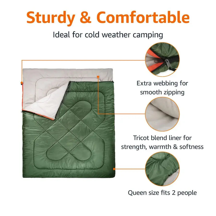 Two-Person Cold Weather Sleeping Bag for Outdoor Camping