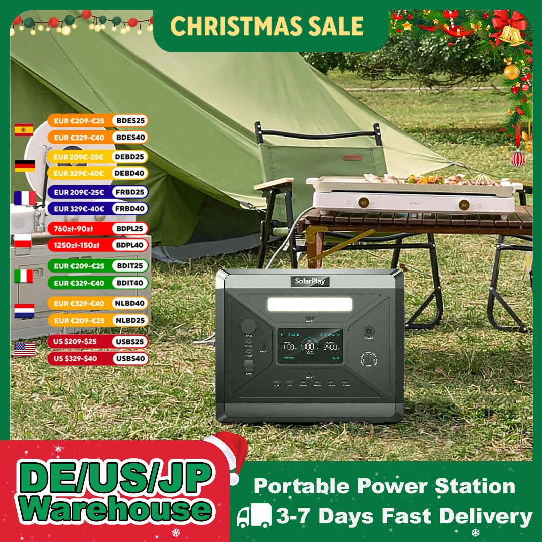SOLARPLAY Q2501 Portable Power Station 2160Wh LiFePO4 Battery AC Output 2400W