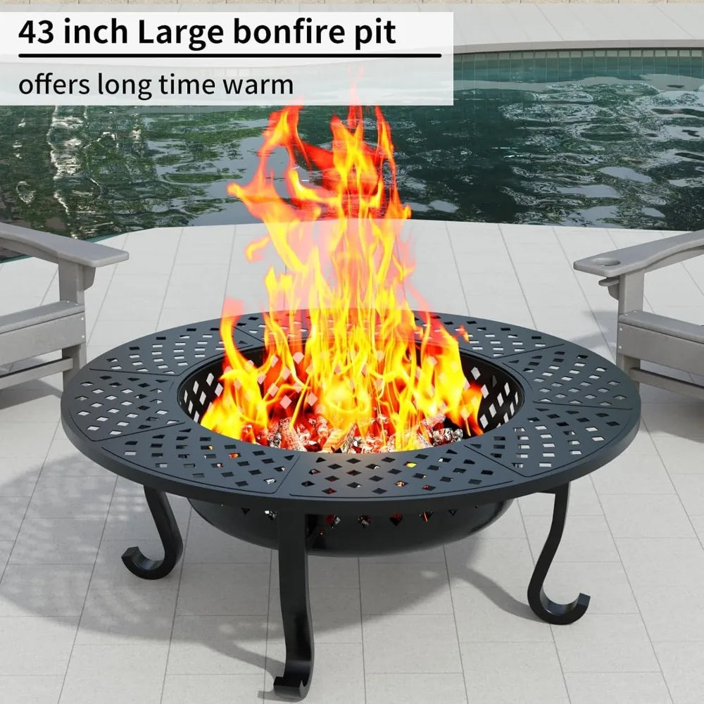 Outdoor Wood Burning Fire Pit With Grill And Lid Included