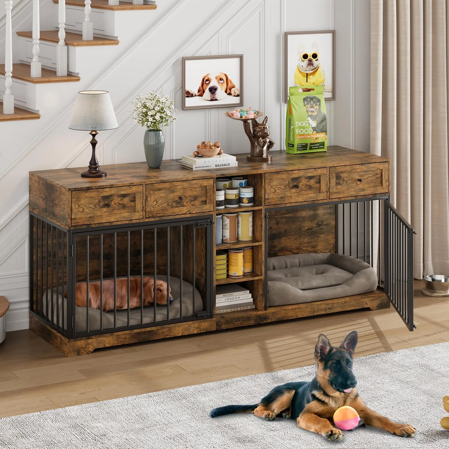 DishyKooker Heavy Duty Double Dog Crate Furniture TV Stand