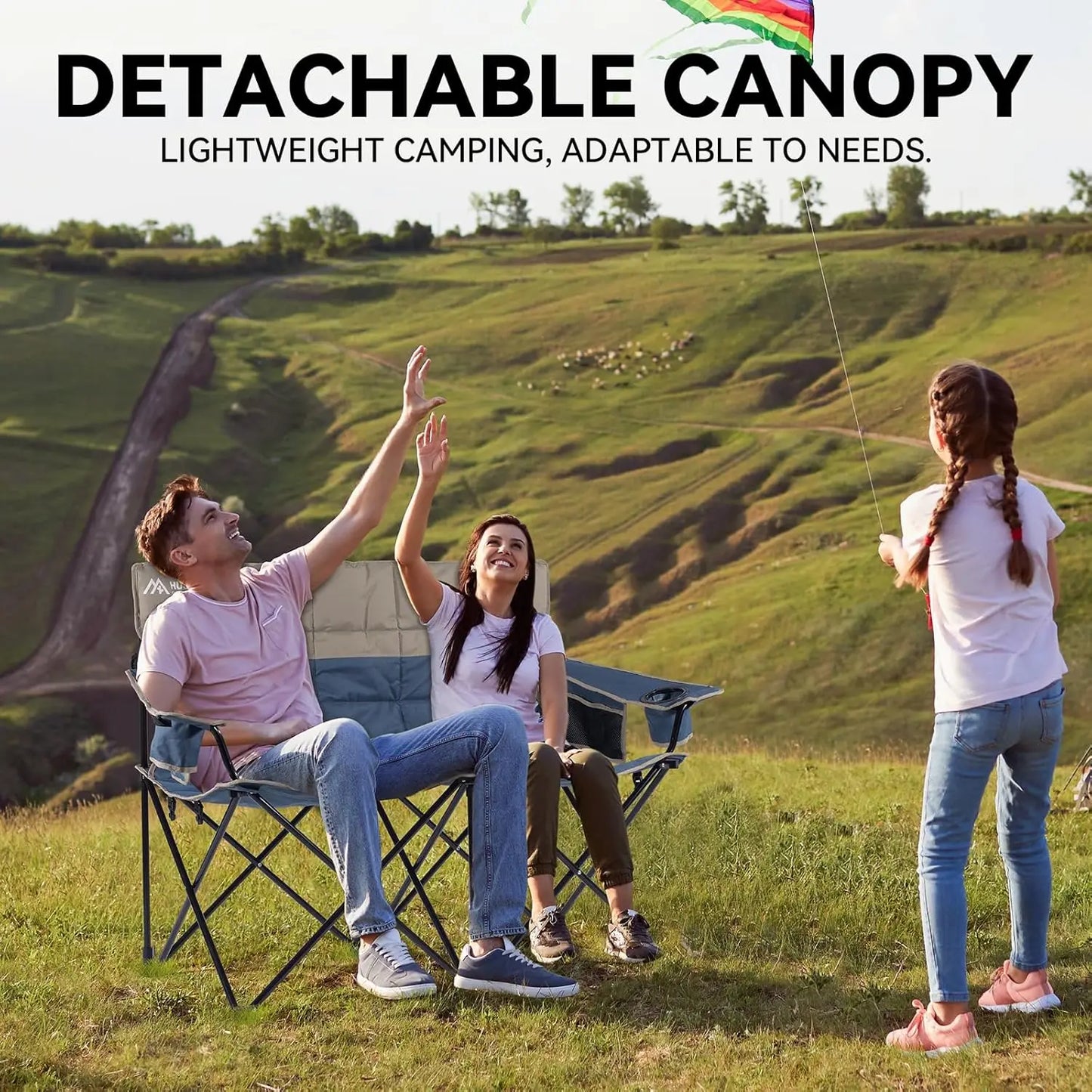 Double Camping Chair With Removable Canopy Cup Holders Cooler Bag
