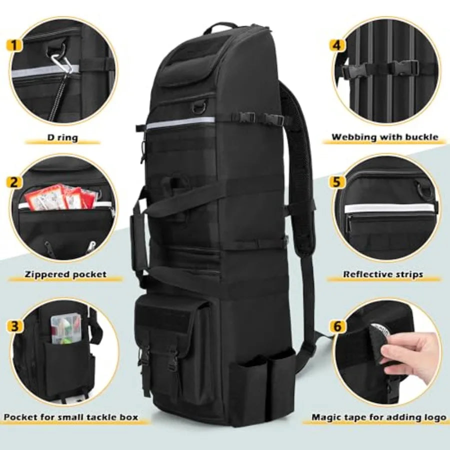 Fishing Backpack With Tactical Molle System For 8 Rods