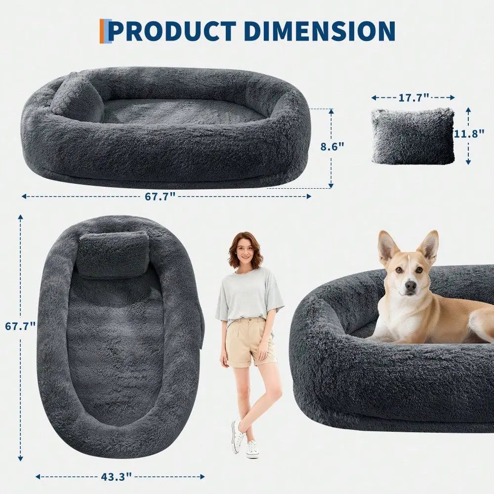 Dog Bed With Faux Fur Washable Removable Cover For Pets