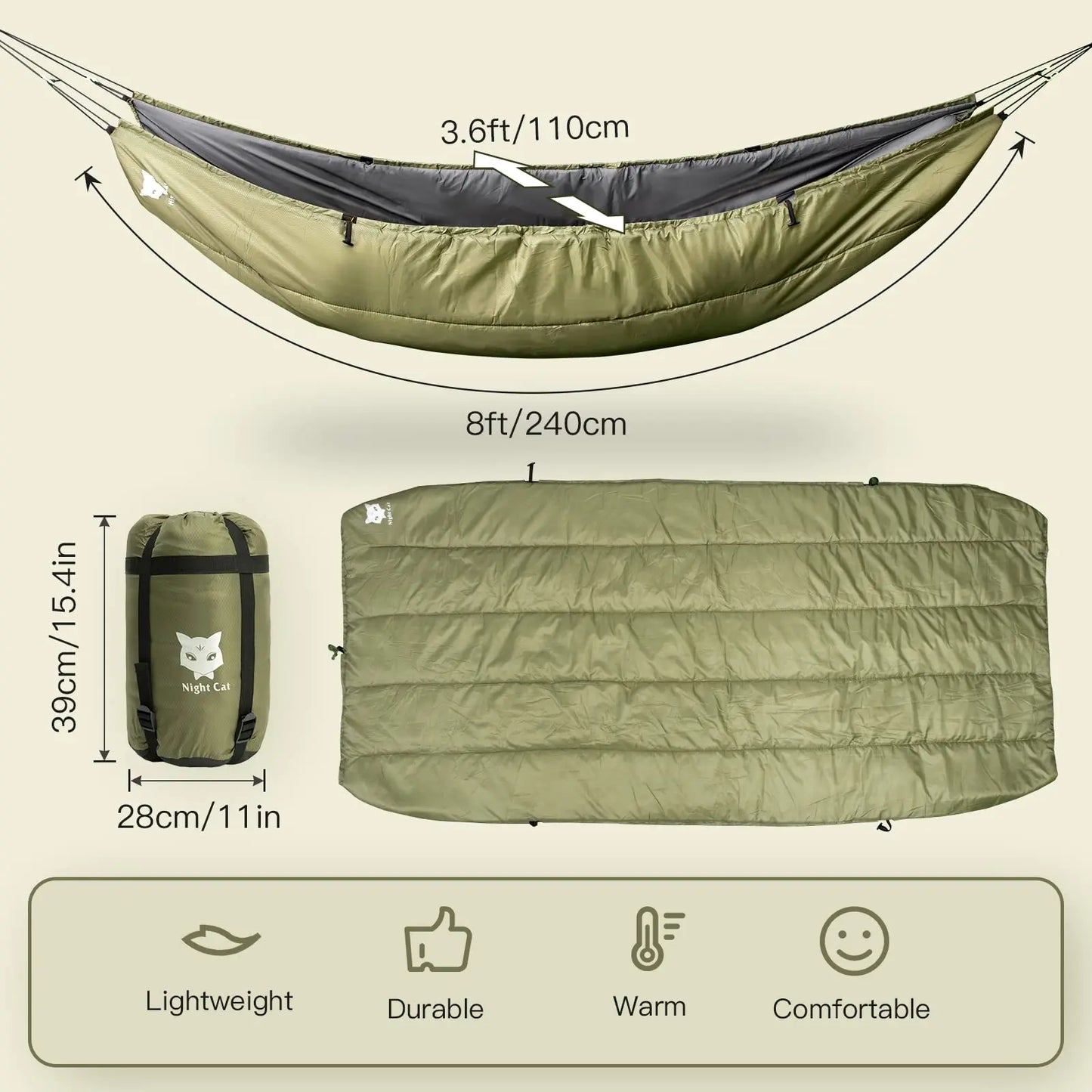 Night Cat All Season Insulated Hammock Underquilt Sleeping Bag