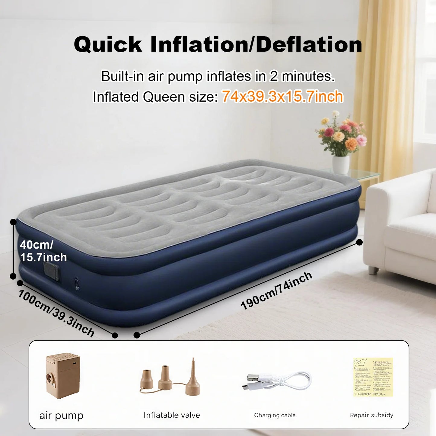 By Inflating PVC Automatic Inflatable Mattress With Built-In Pump