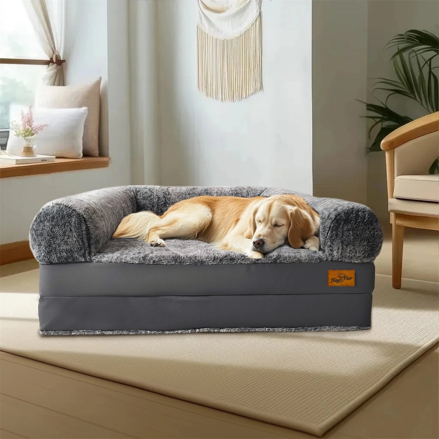 BINGOPAWCN Foldable Orthopedic Pet Bed With Plush Cushion
