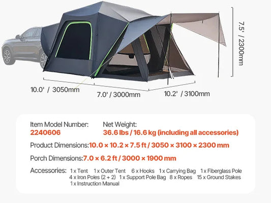 SucceBuy SUV Tent For Camping With Shade Awning Mesh Windows